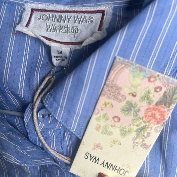 Johnny Was Camellia Embroidered Blue Striped Casual Tunic Dress Size M - Picture 9 of 12